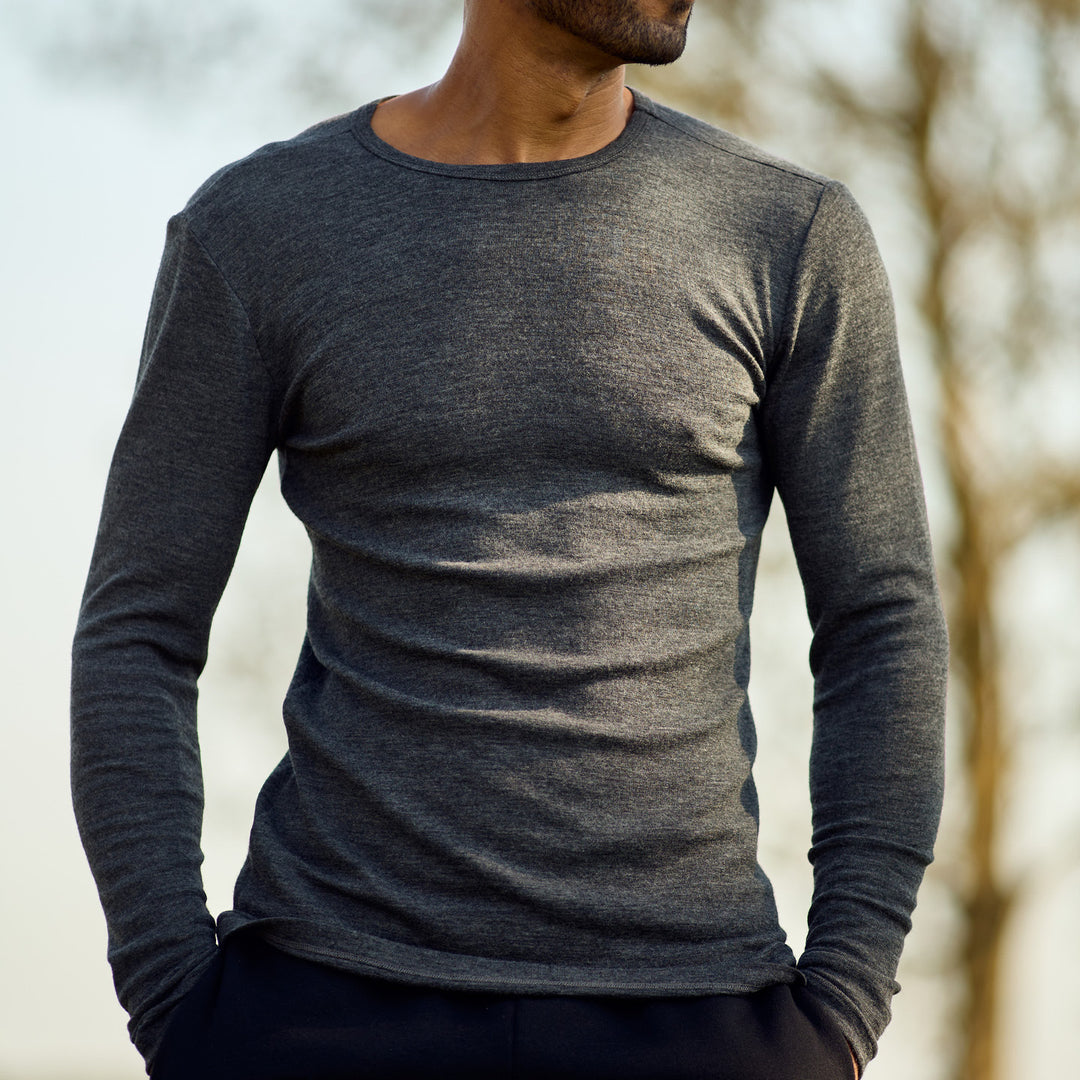 Conservandum Herren Langarmshirt aus Merinowolle L_S Tee Dark grey melange 792000700