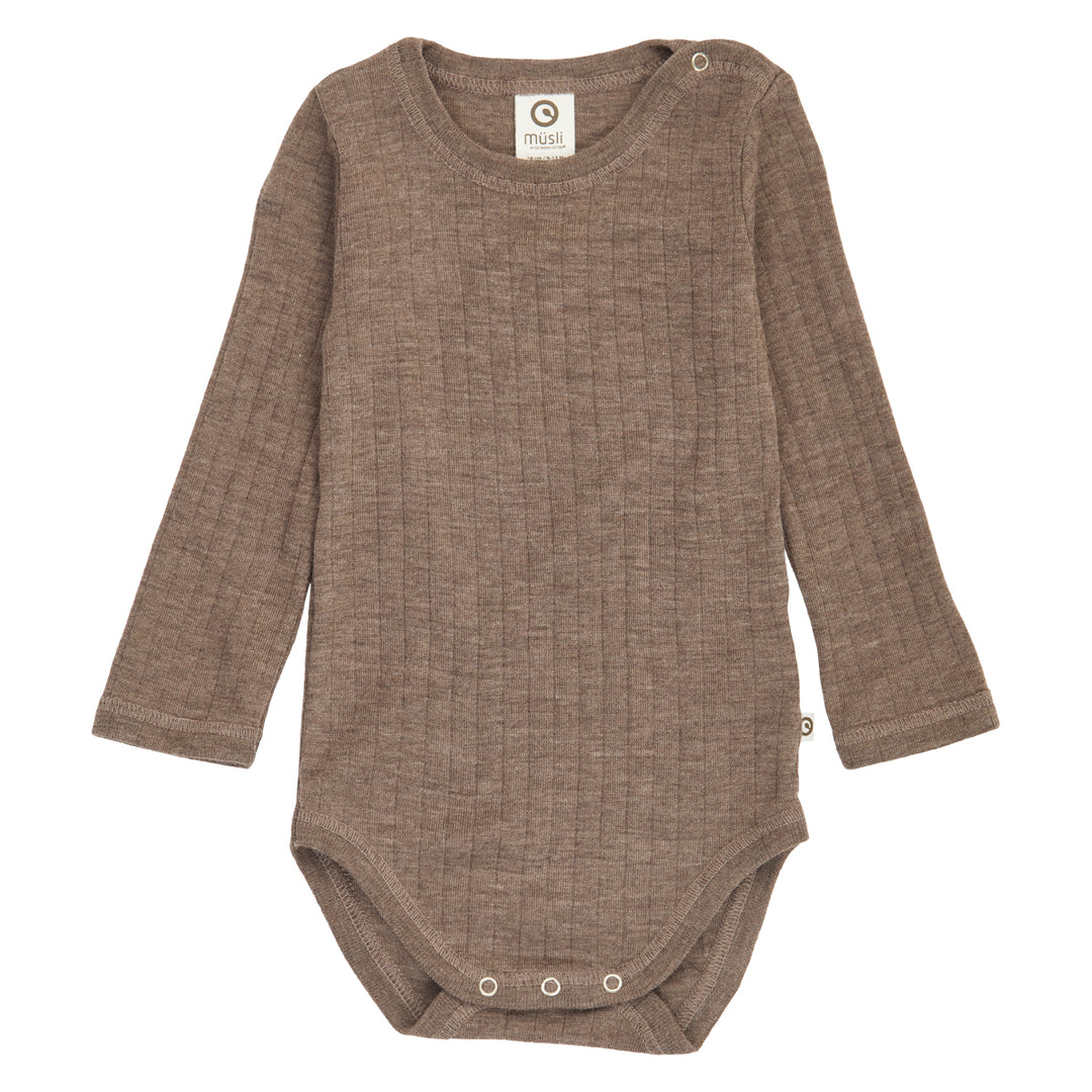 müsli Langarmbody aus Merinowolle Bodystockings Walnut melange 821000012