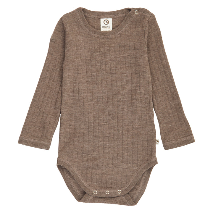 müsli Langarmbody aus Merinowolle Bodystockings Walnut melange 821000012