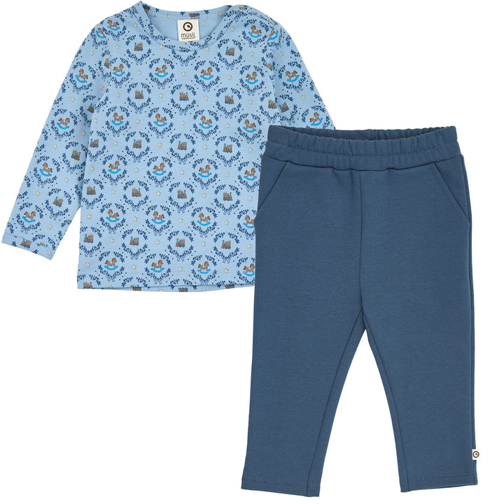 müsli Set aus Babyhose und Babylangarmshirt L_S Tee Soft blue/ Navy/ Oak 690000342