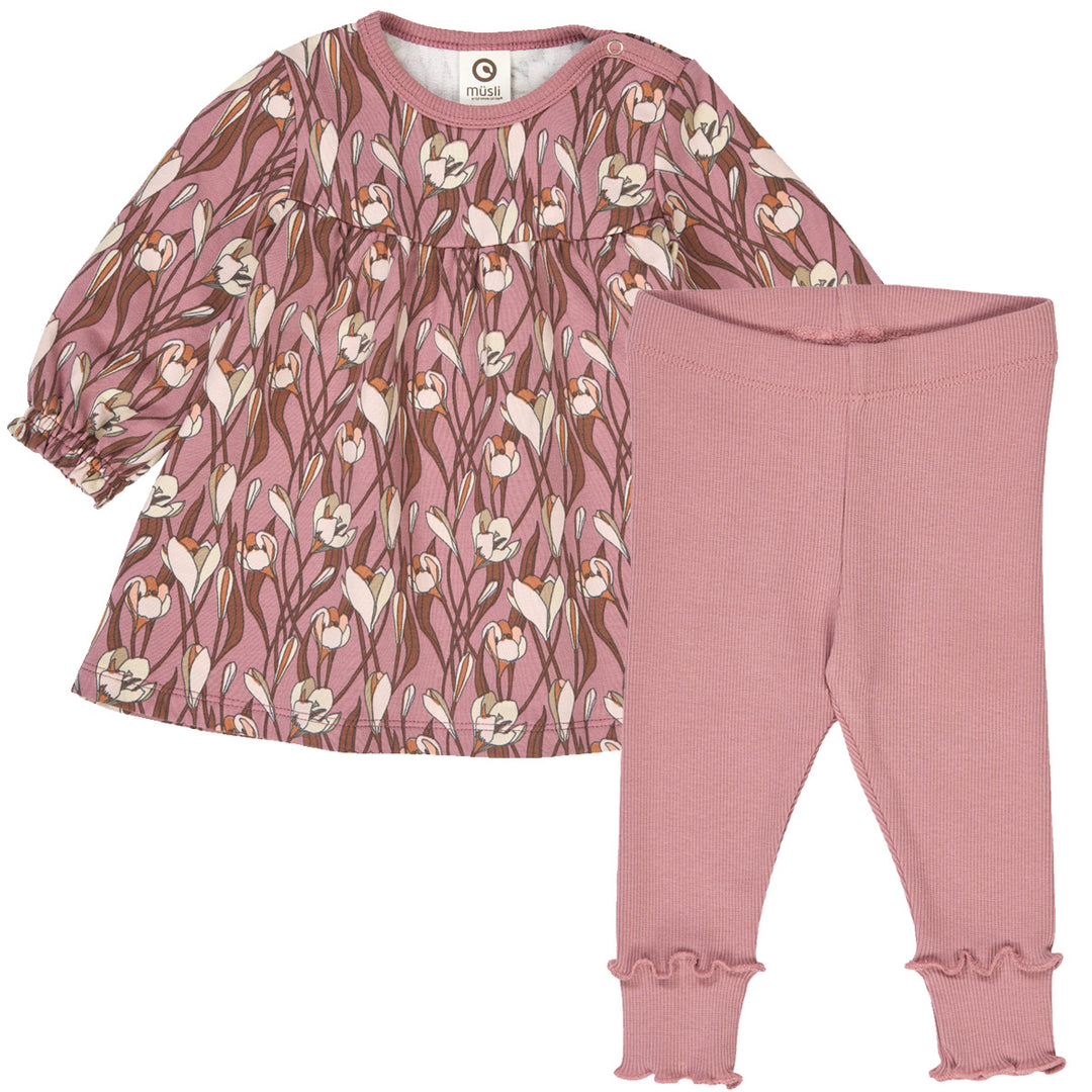 müsli Set aus Babykleid und Babyleggings Bodystockings Nostalgia rose/ Root/ Oak 690000272