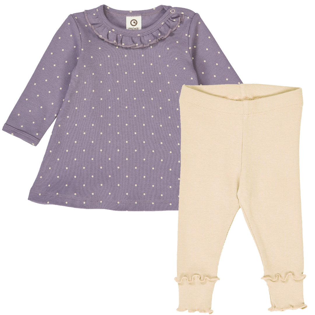 müsli Set aus Babykleid und Babyleggings Bodystockings Lilac fog/ Oak 690000259