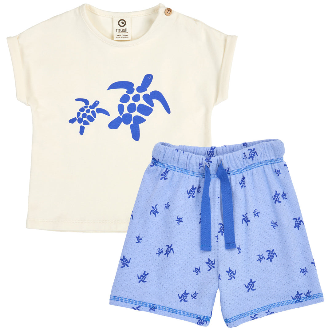 müsli Set aus Babyshirt und Shorts Bodystockings Azure blue/ Shell blue 690000301