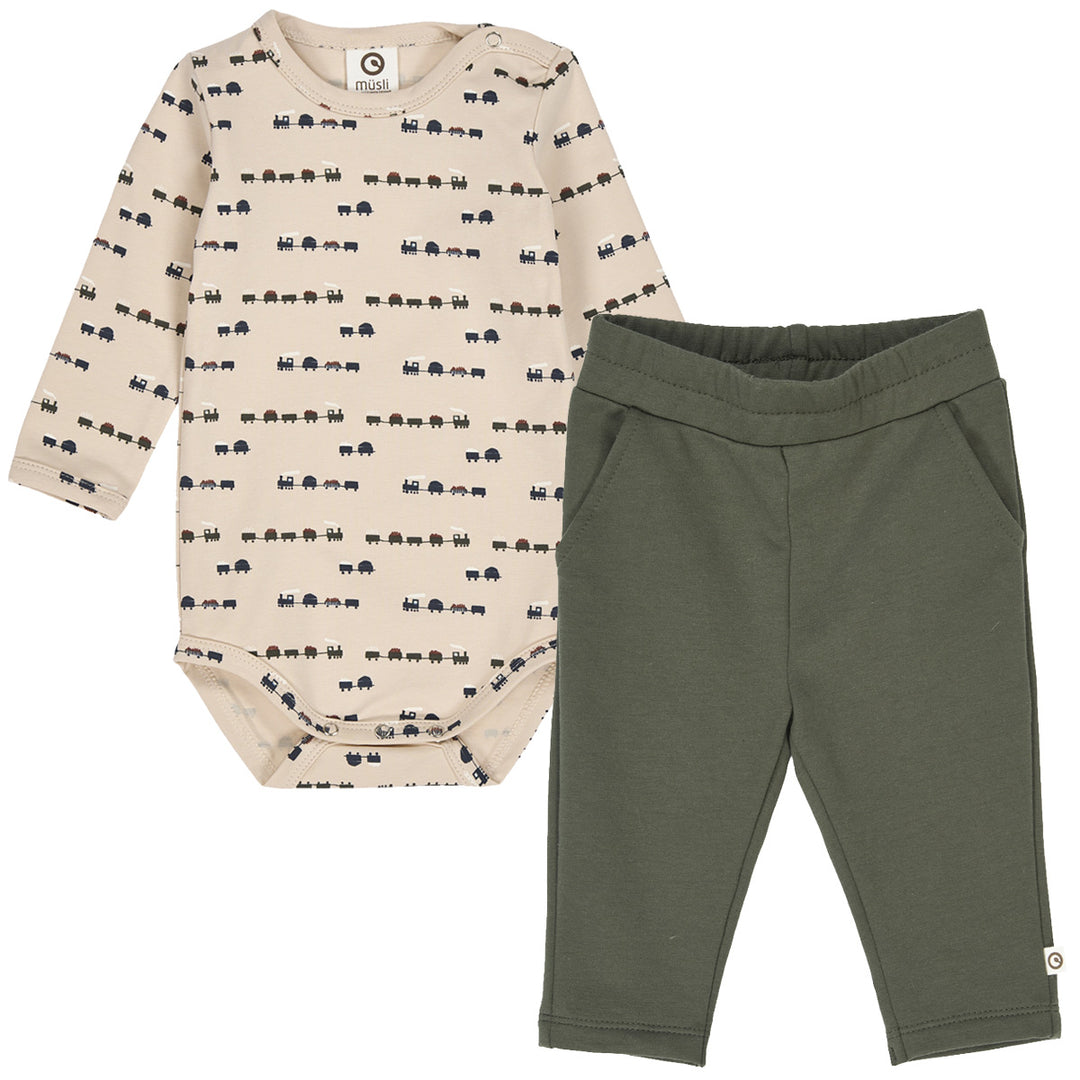 müsli Set aus Langarmbody und Babyhose Bodystockings Oak/ Root/ Deep green 690000269