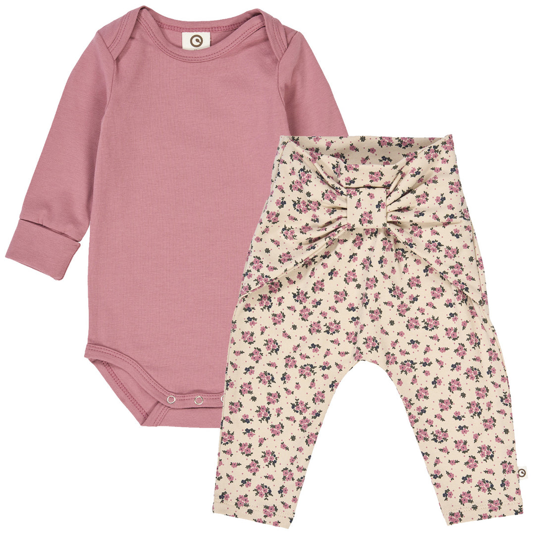 müsli Set aus Langarmbody und Babyhose Bodystockings Oak/ Nostalgia rose/ Deep green 690000261